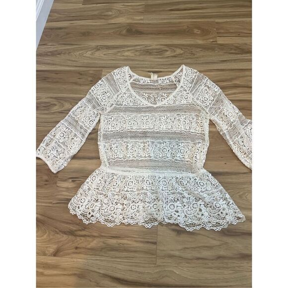 Free People Crochet Lace Boho Peplum Top size L - Picture 9 of 9